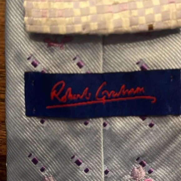 Robert Graham Light Blue Silk Tie with Pink/Purple Floral and Geometric Designs - Picture 2 of 7
